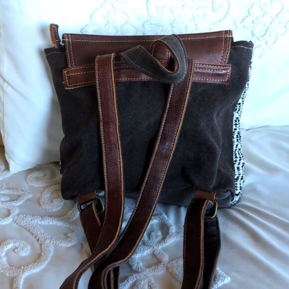 Myra Bag /Leffis Boho Rug/Leather Canvas  Tassel  Backpack NWOT main image 7